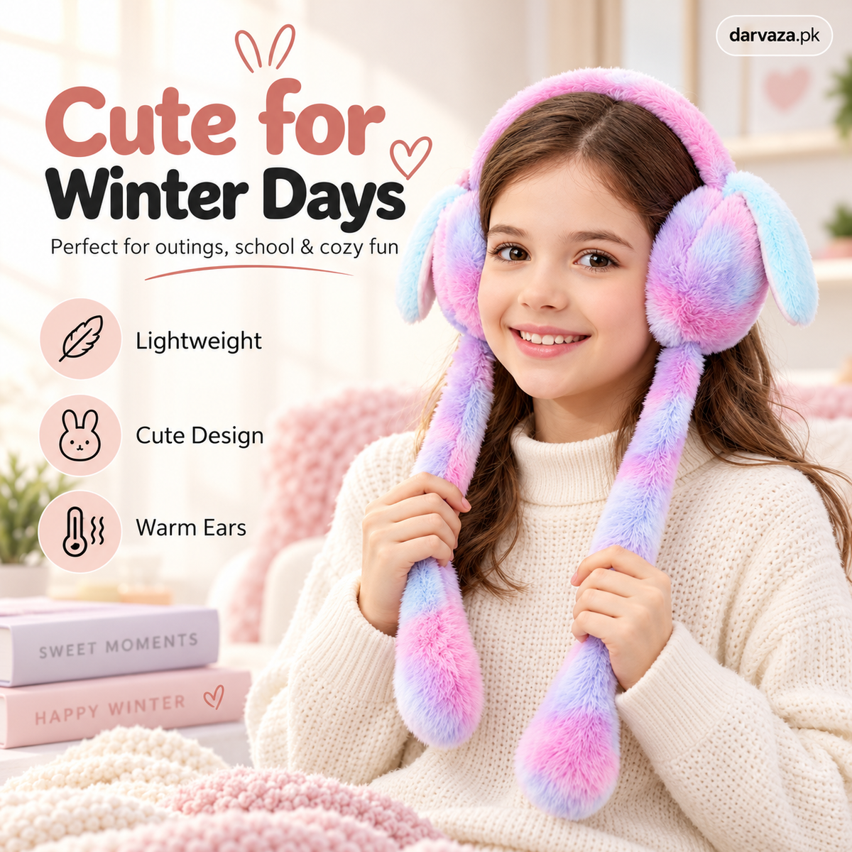 Cute Bunny Plush Ear Muffs Warm & Fluffy Rabbit Ear Covers