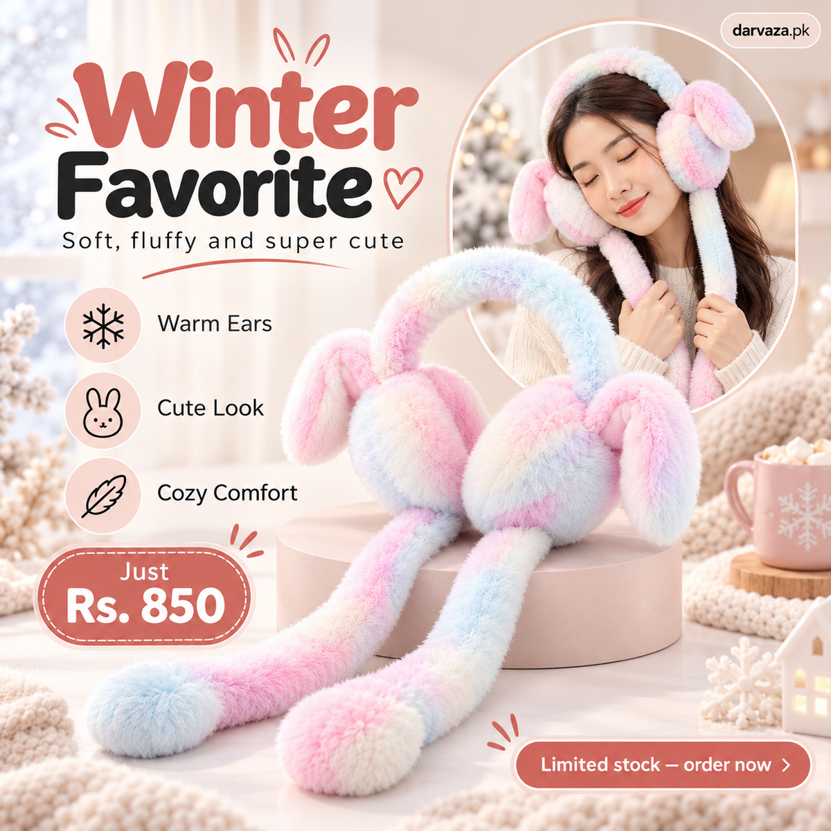 Cute Bunny Plush Ear Muffs Warm & Fluffy Rabbit Ear Covers