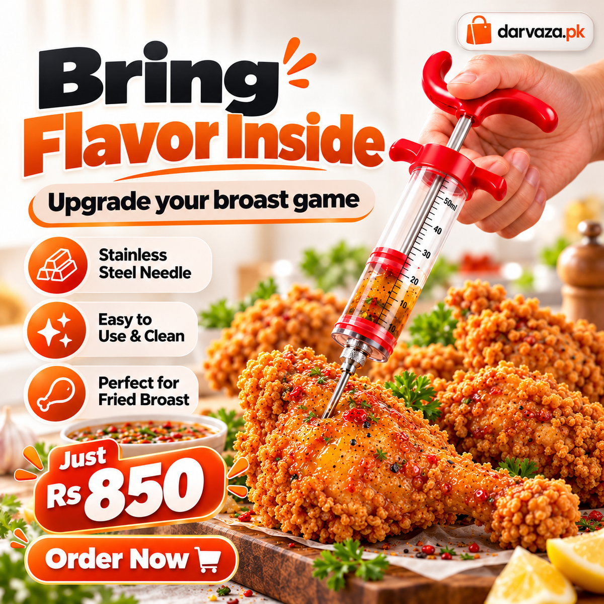 Stainless Steel Meat Injector BBQ Marinade Injector & Flavor Seasoning Needle for Meat, Chicken & Grilling