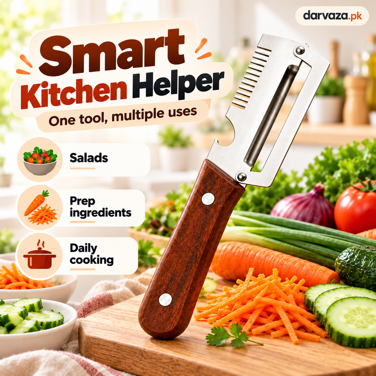 3-in-1 Vegetable Peeler, Shredder and Bottle Opener