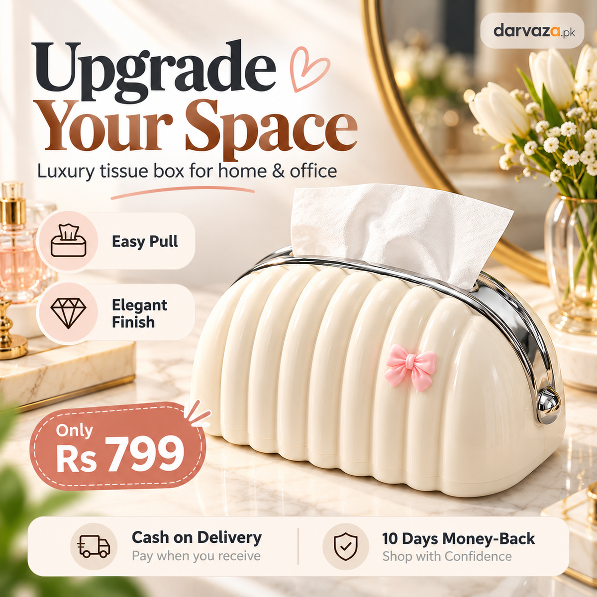 Luxury Shell Tissue Box Holder Elegant Desktop Organizer