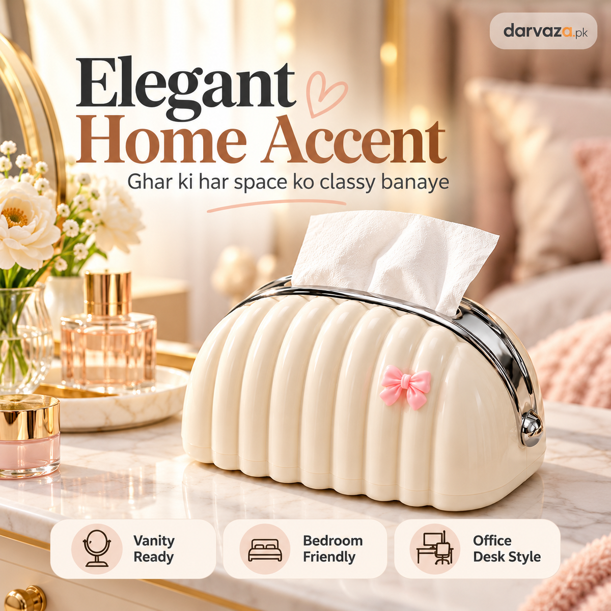 Luxury Shell Tissue Box Holder Elegant Desktop Organizer
