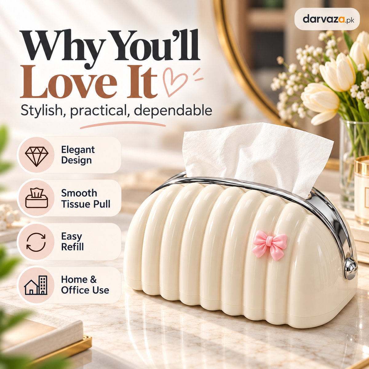 Luxury Shell Tissue Box Holder Elegant Desktop Organizer
