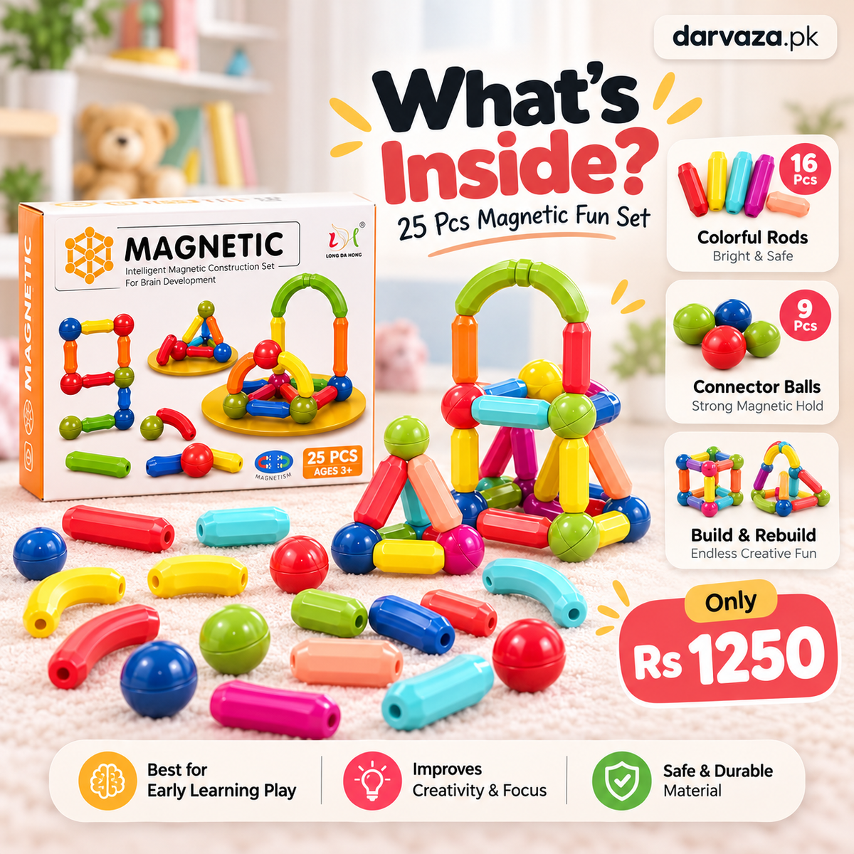 Magnetic Sticks Building Blocks 25 Pcs Educational Kids Toy