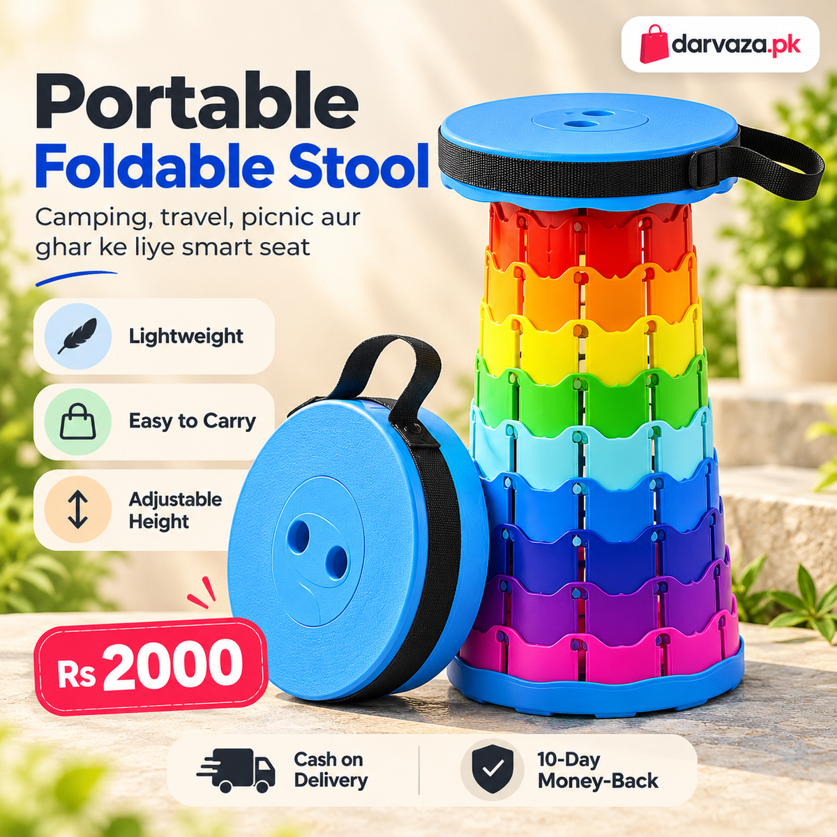 Portable Retractable Folding Stool Collapsible Travel and Camping Chair