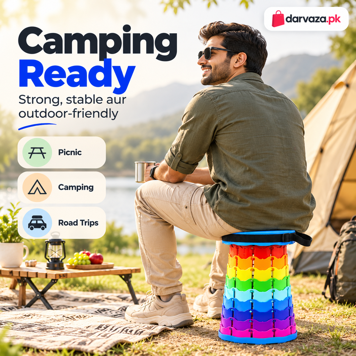 Portable Retractable Folding Stool Collapsible Travel and Camping Chair