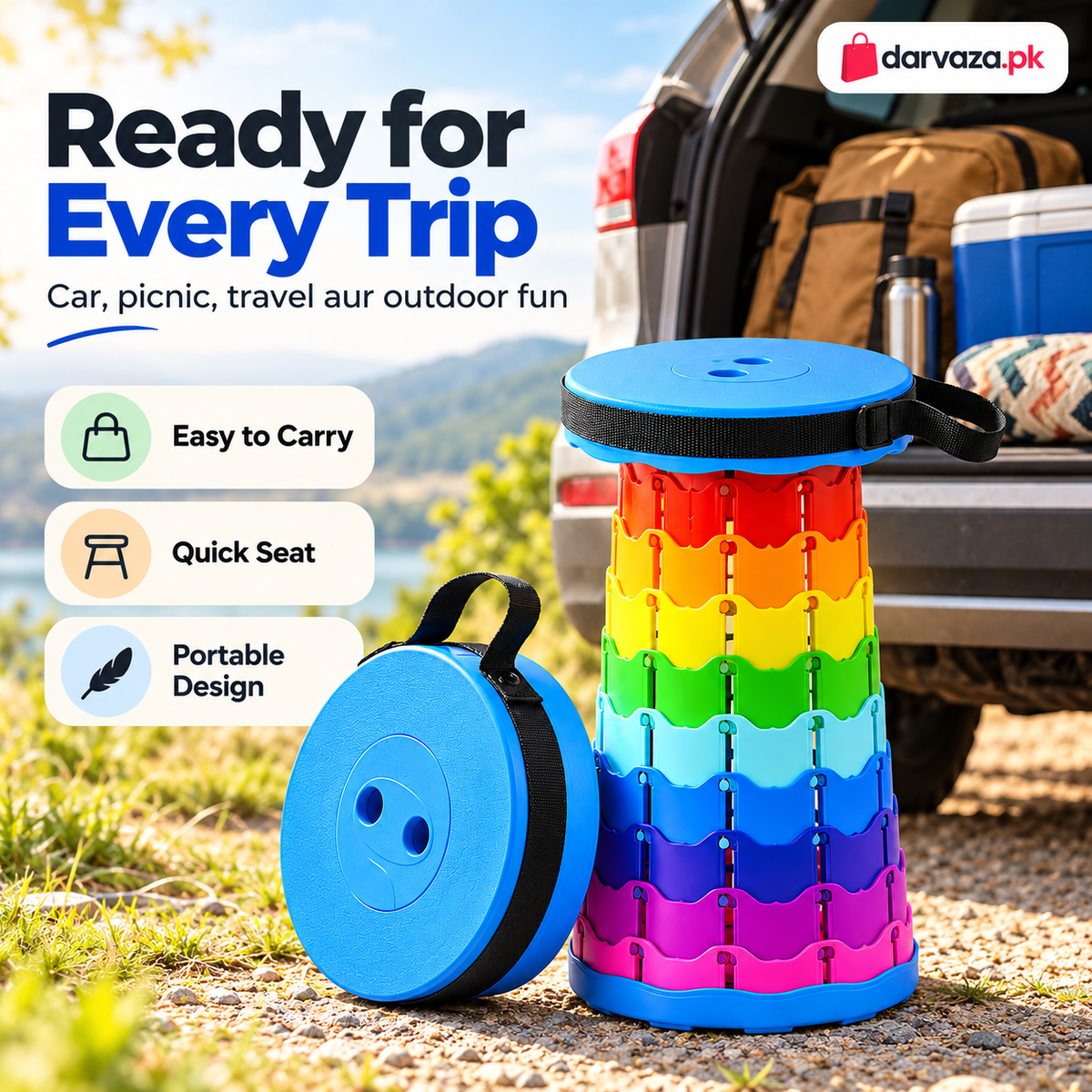 Portable Retractable Folding Stool Collapsible Travel and Camping Chair