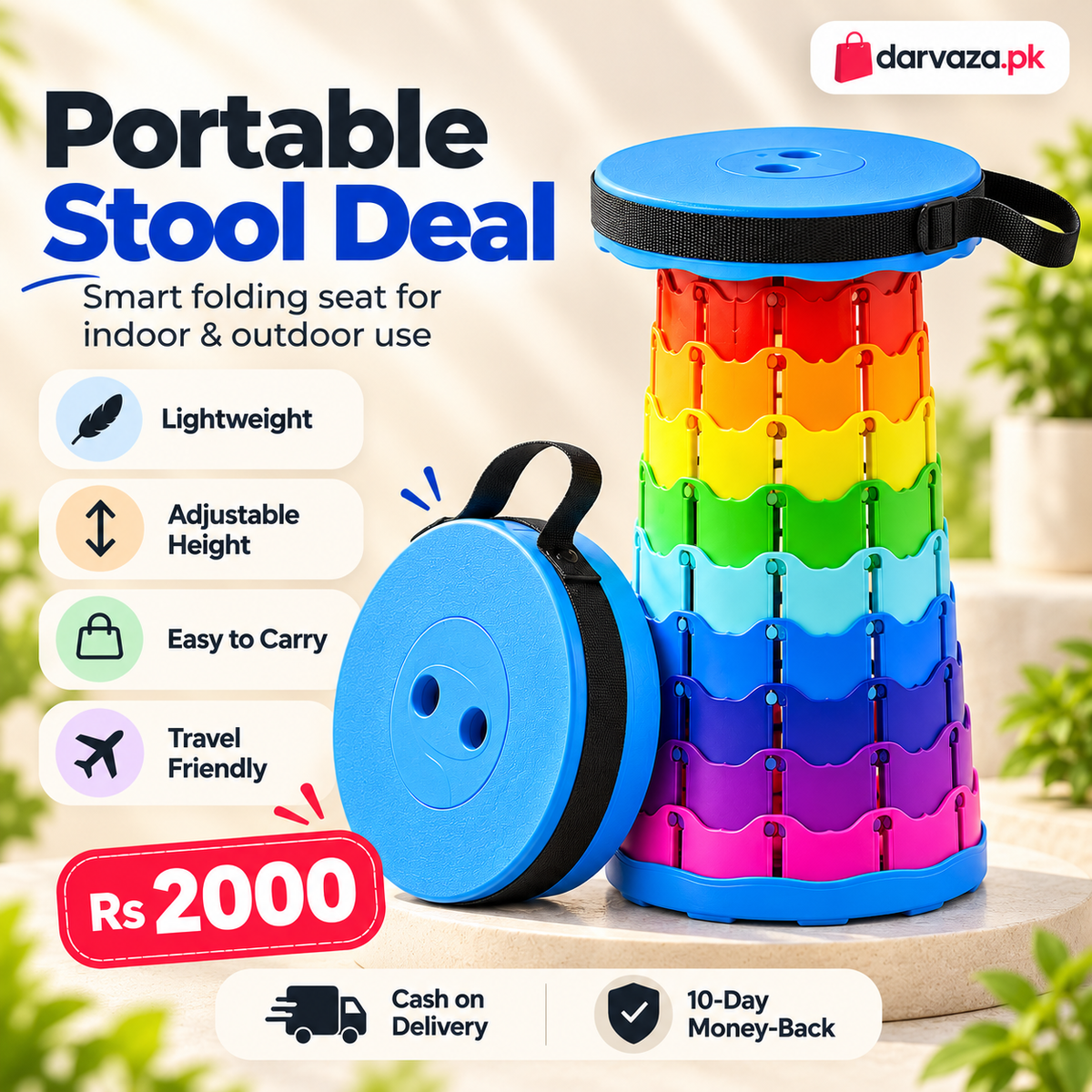 Portable Retractable Folding Stool Collapsible Travel and Camping Chair
