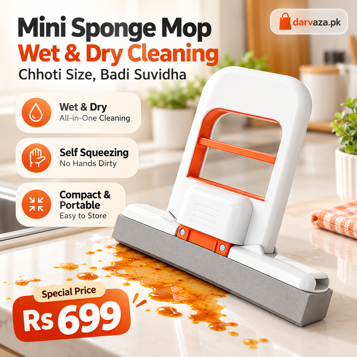 Mini Self Squeezing Sponge Mop Portable Cleaner