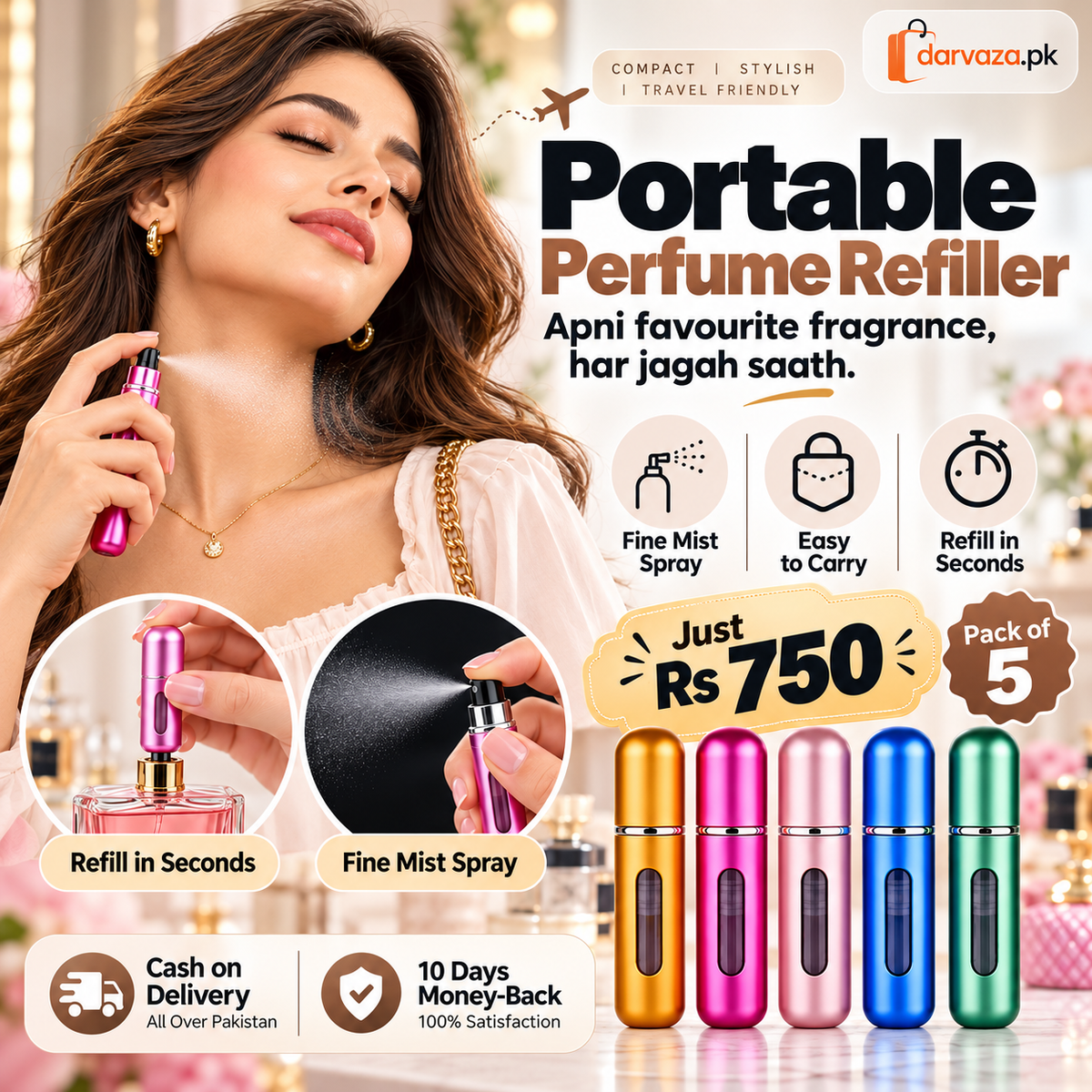 Mini Refillable Perfume Atomizer Pack of 5