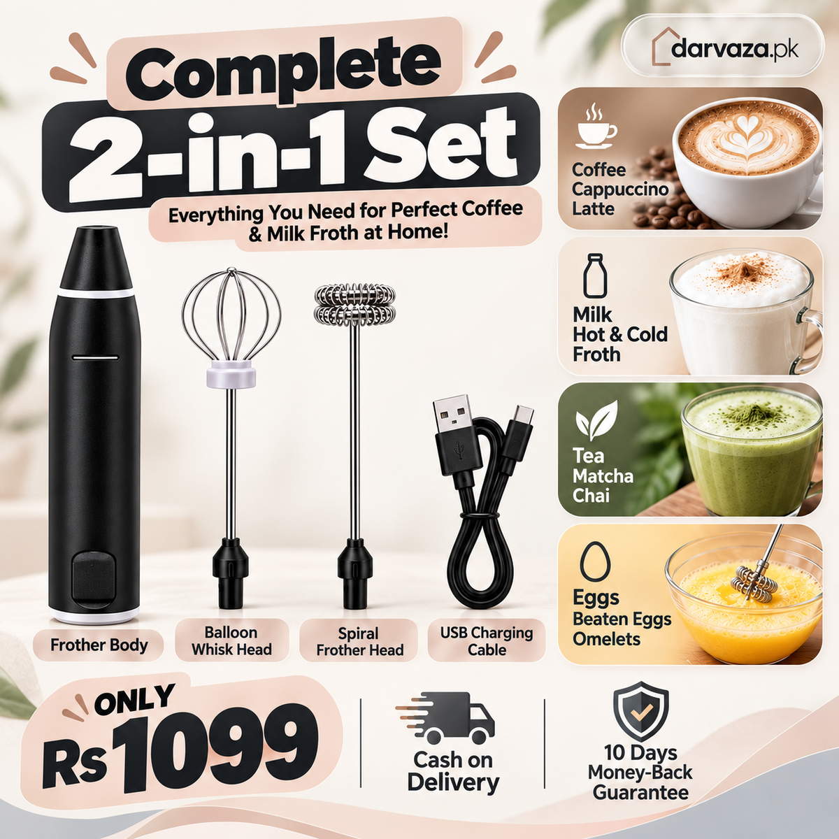 2-in-1 Electric Coffee Beater and Milk Frother