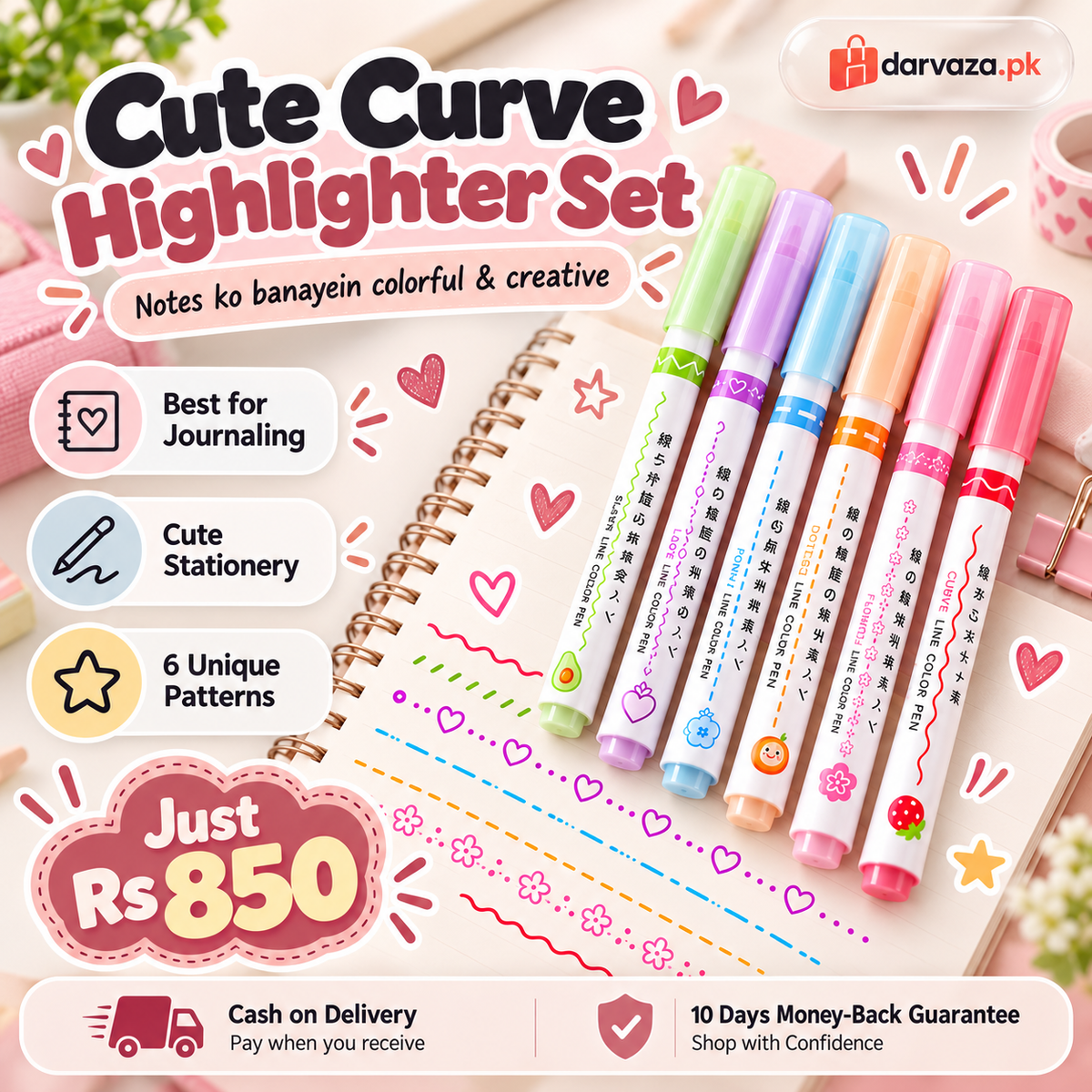6-Piece Curve Line Highlighter Pen Set
