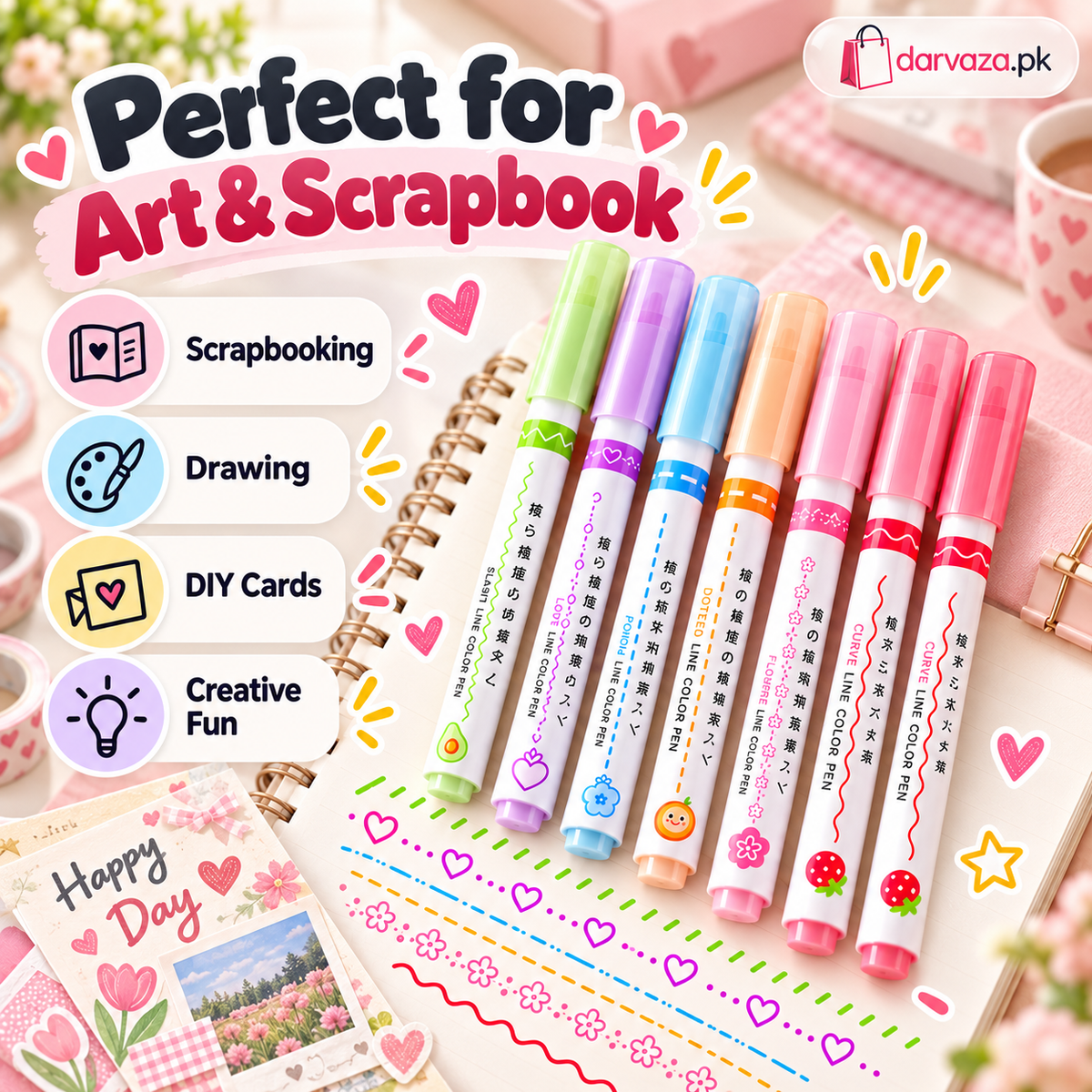 6-Piece Curve Line Highlighter Pen Set