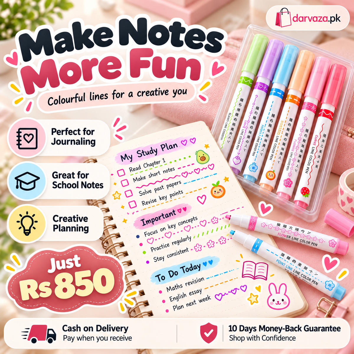 6-Piece Curve Line Highlighter Pen Set