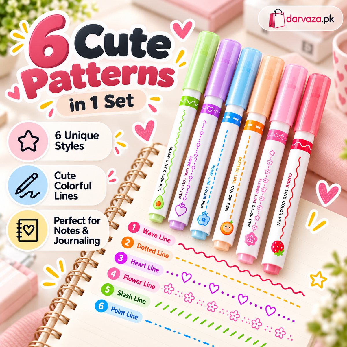 6-Piece Curve Line Highlighter Pen Set