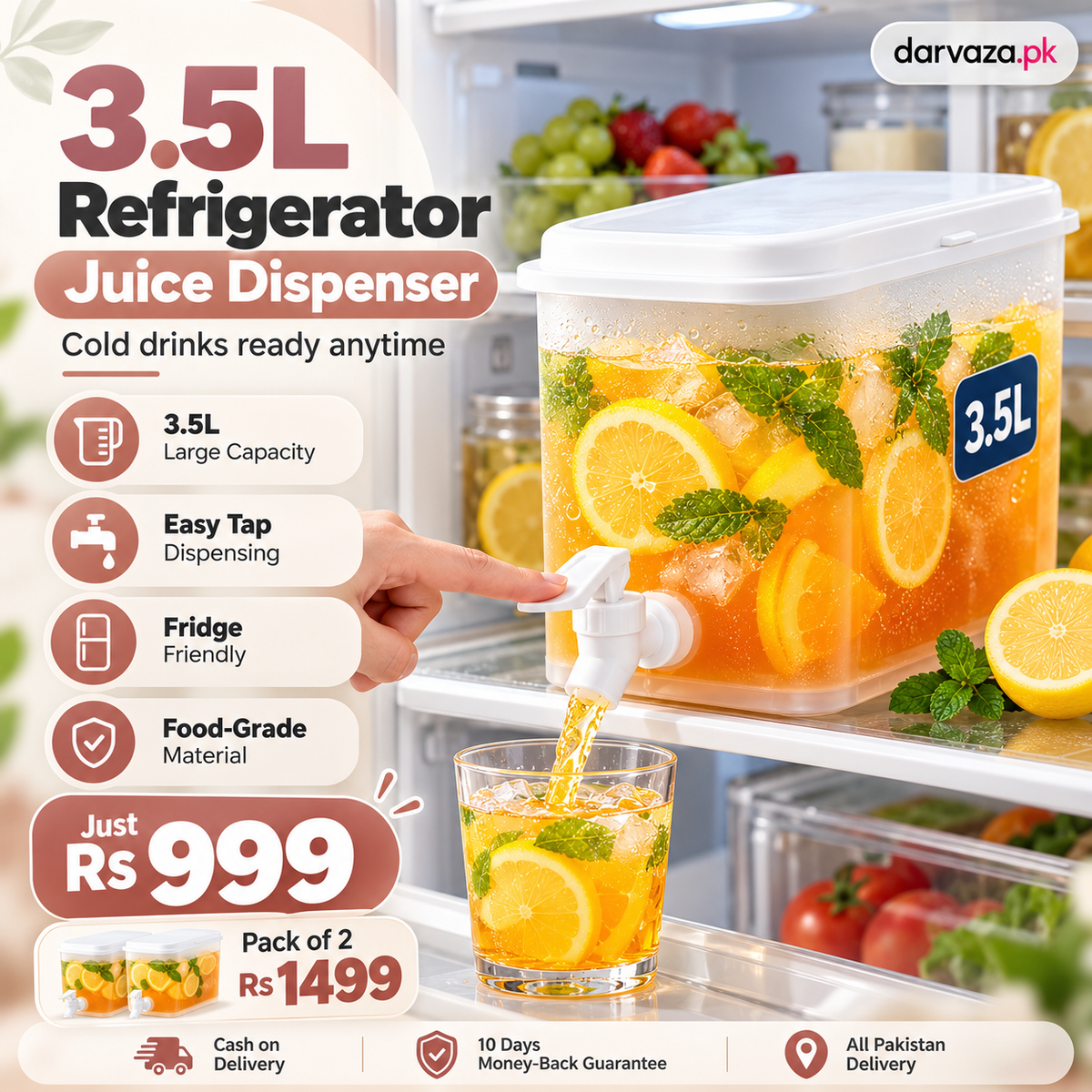 3.5L Refrigerator Juice Dispenser Fresh Drinks Anytime Anywhere