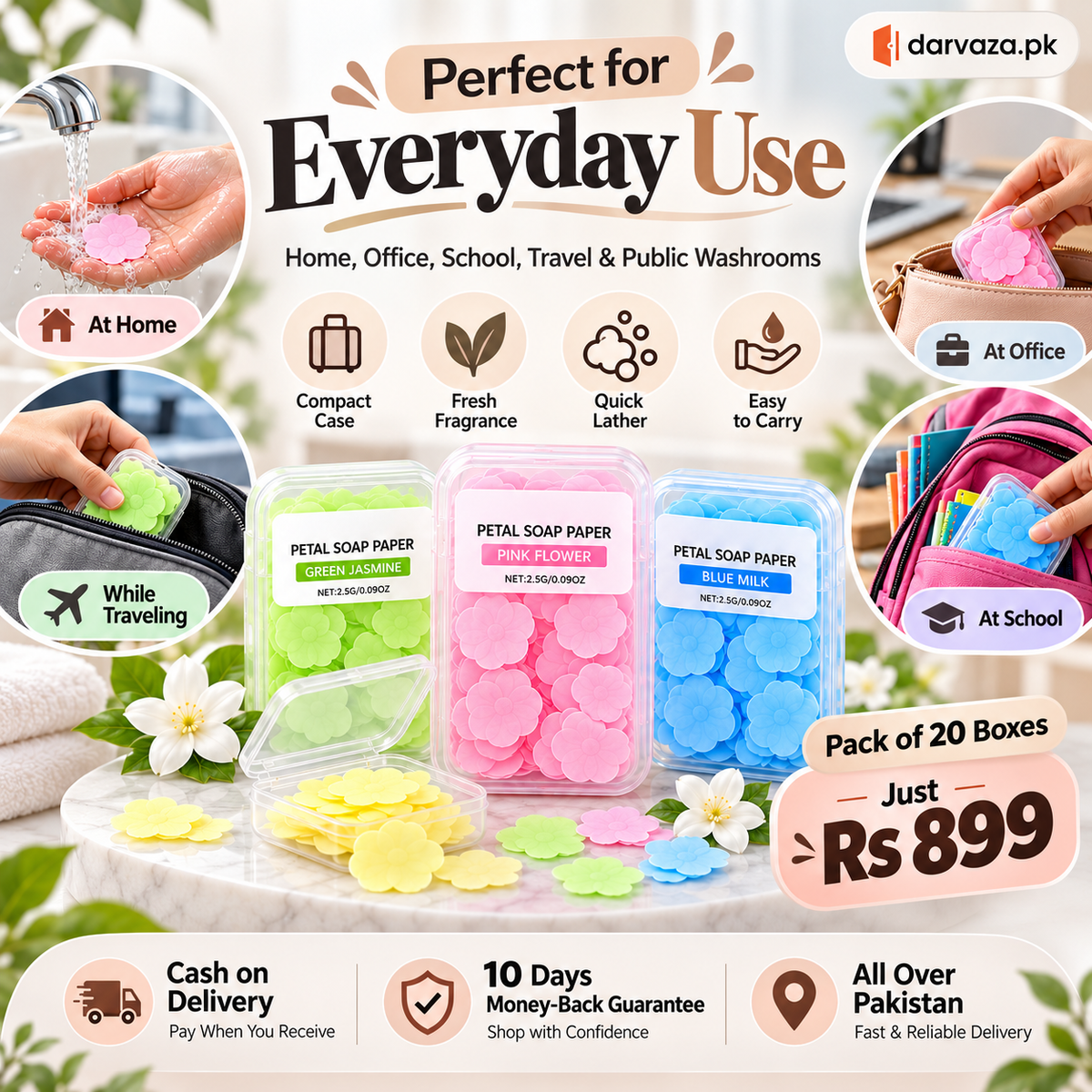 Pack of 20 Portable Flower Soap Paper Boxes