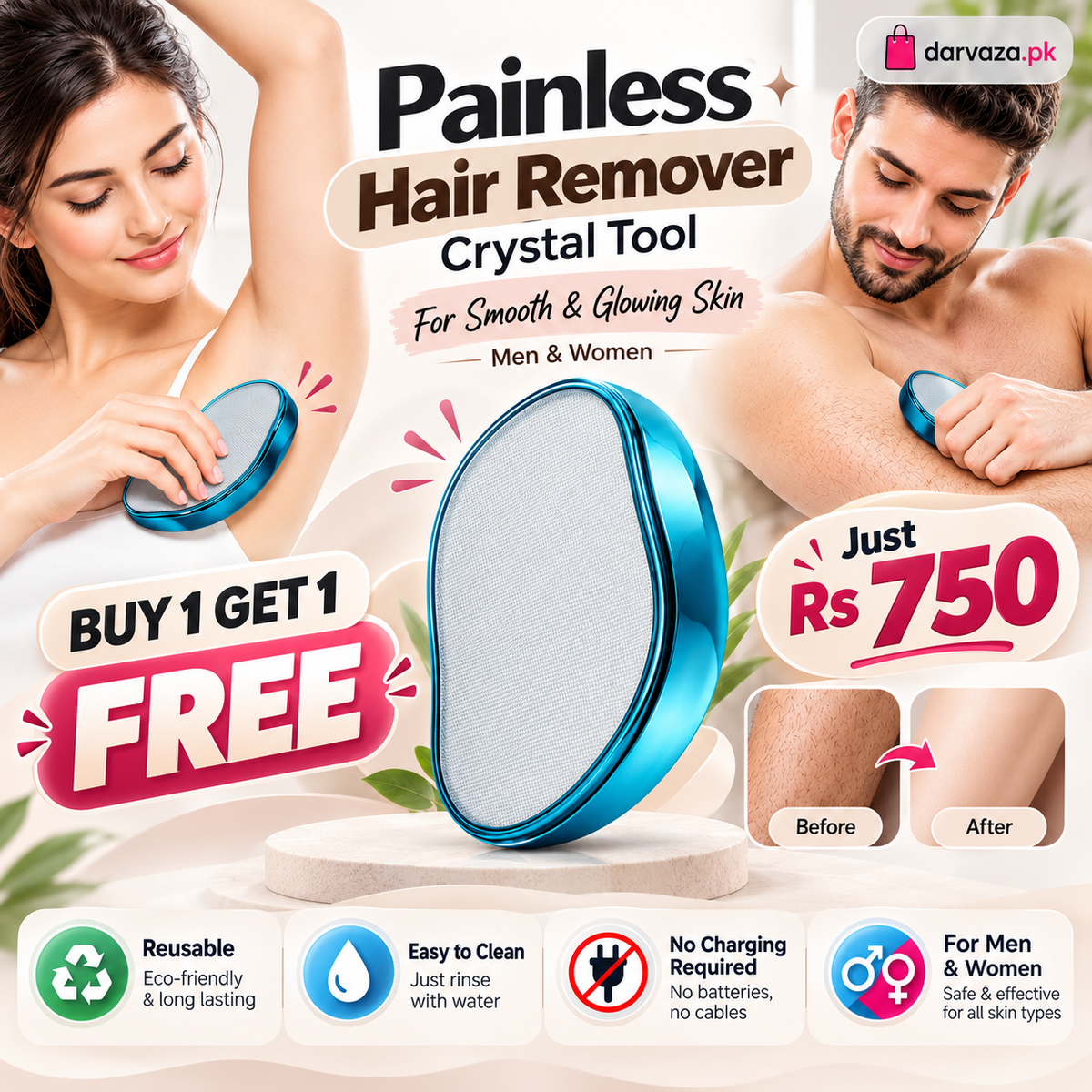 Buy 1 Get 1 Free Imported Painless Hair Remover Crystal tool for Women and Men