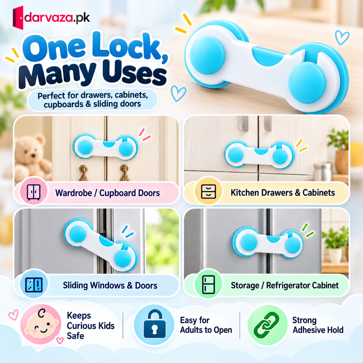 Pack of 10 Baby Safety Locks Child Protection Drawer and Cabinet Locks