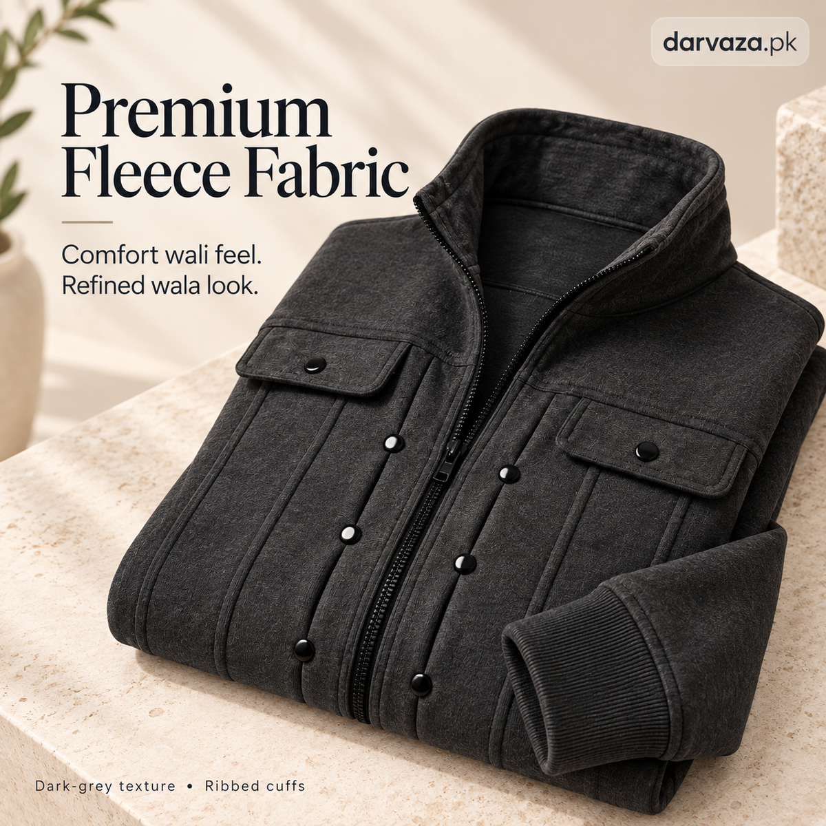 Dark Charcoal Modern Style Zipper Jacket For Men
