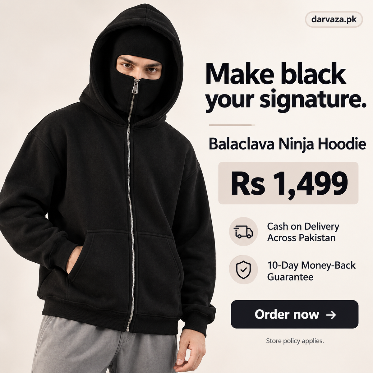 Balaclava Ninja Hoodie in Black