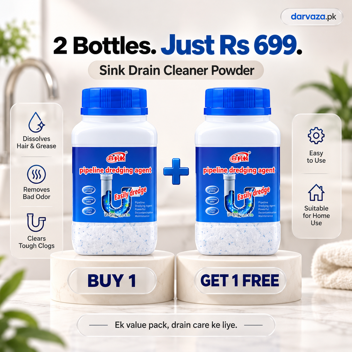 BUY 1 GET 1 FREE Pipeline Drain & Sink Cleaner with Premium Deep Cleaning Powder Formula