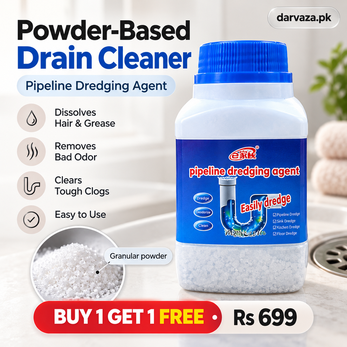 BUY 1 GET 1 FREE Pipeline Drain & Sink Cleaner with Premium Deep Cleaning Powder Formula