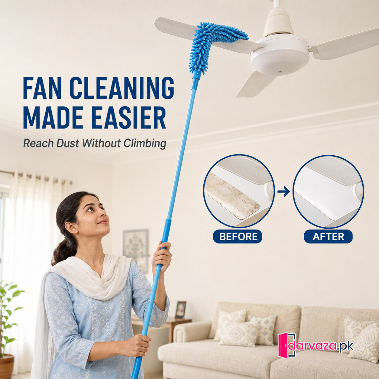 Extendable Micro Fiber Flexible Fan & Ceiling Duster with Long Handle