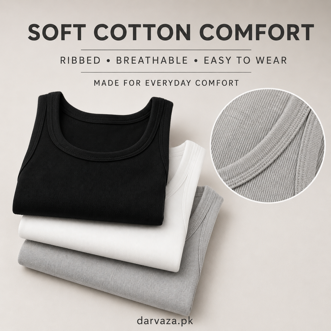 Pack of 3 Menβs Cotton Ribbed Sando Vests