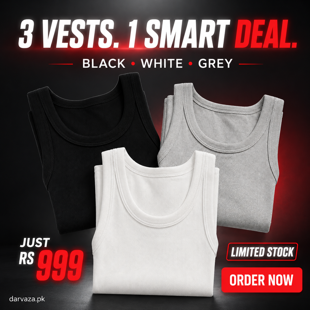 Pack of 3 Menβs Cotton Ribbed Sando Vests
