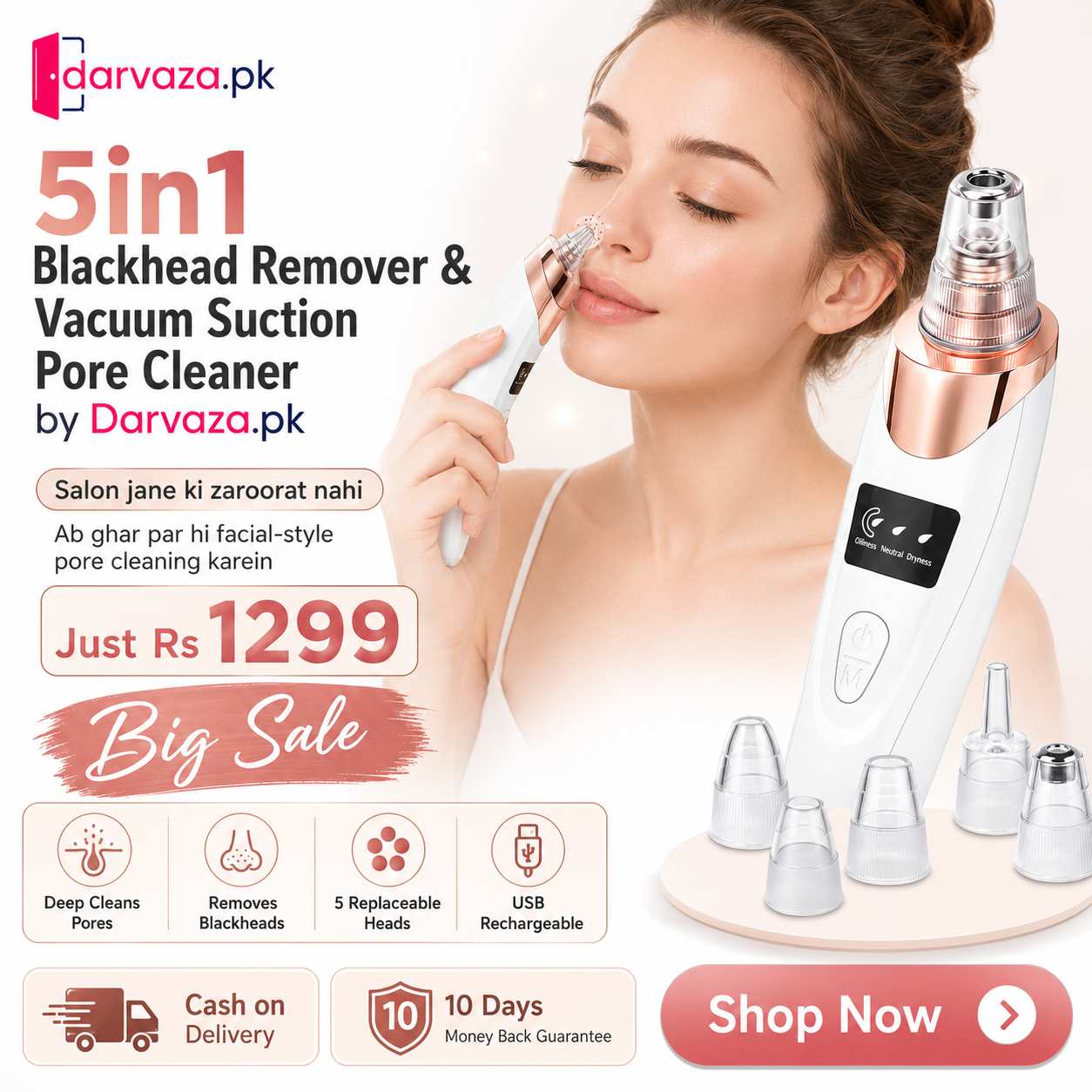 5in1 Rechargeable Blackhead Remover and Vacuum Suction Acne Pore Cleaner