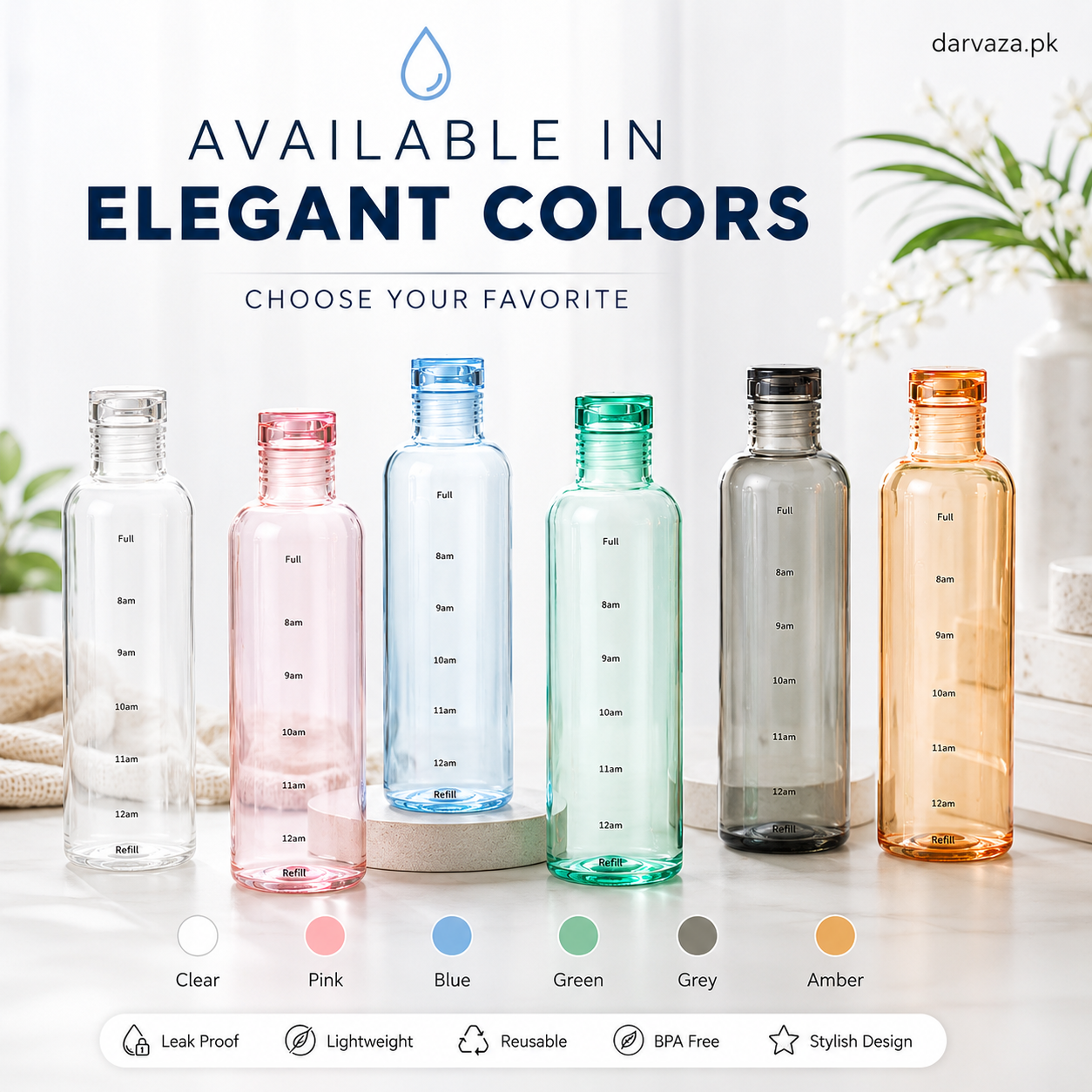Acrylic Water Bottle with Time Marker β Creative Large Capacity Leakproof Drink Bottle