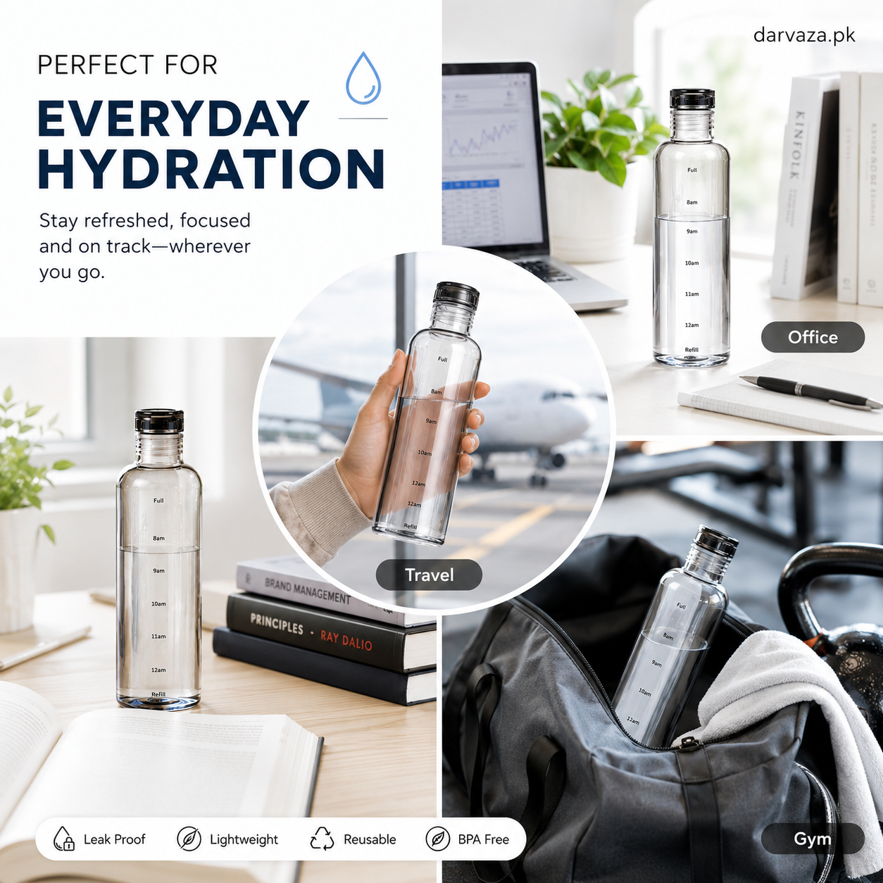 Acrylic Water Bottle with Time Marker β Creative Large Capacity Leakproof Drink Bottle