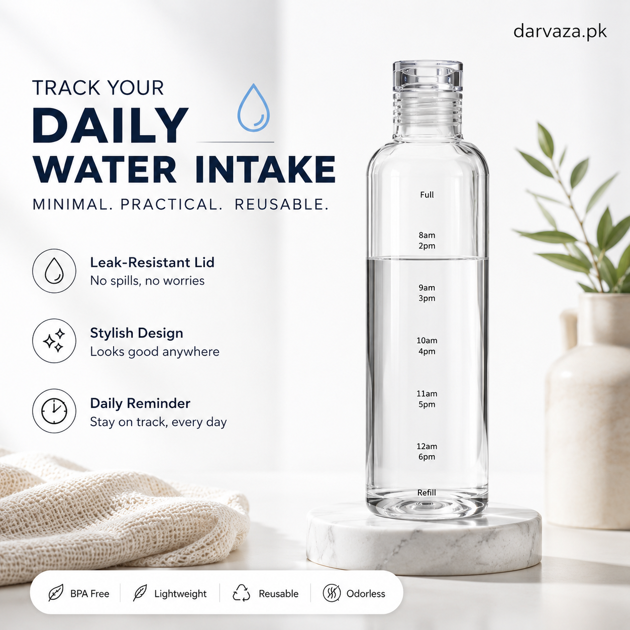 Acrylic Water Bottle with Time Marker β Creative Large Capacity Leakproof Drink Bottle
