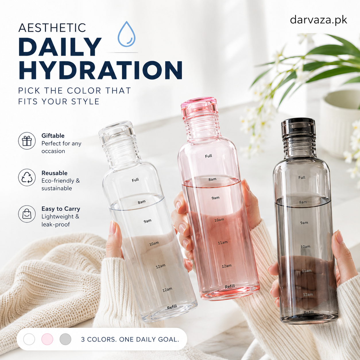 Acrylic Water Bottle with Time Marker β Creative Large Capacity Leakproof Drink Bottle