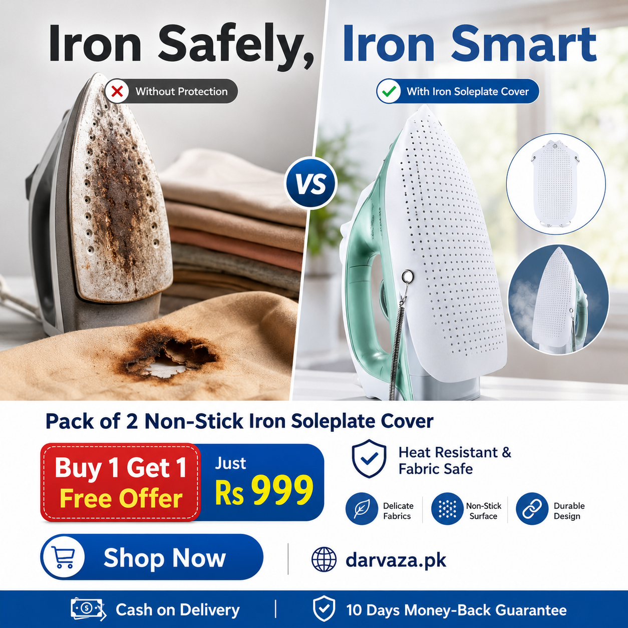 Pack of 2 Non-Stick Iron Soleplate Cover | 2 Iron Protectors Shoe for Clothes β Heat Resistant & Fabric Safe