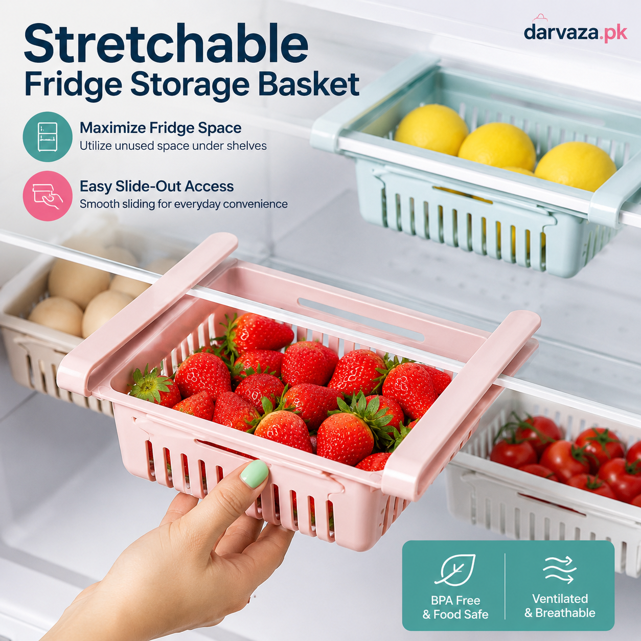 Buy 1 Get 1 Free β Adjustable Stretchable Fridge Storage Basket Racks Pack of 2