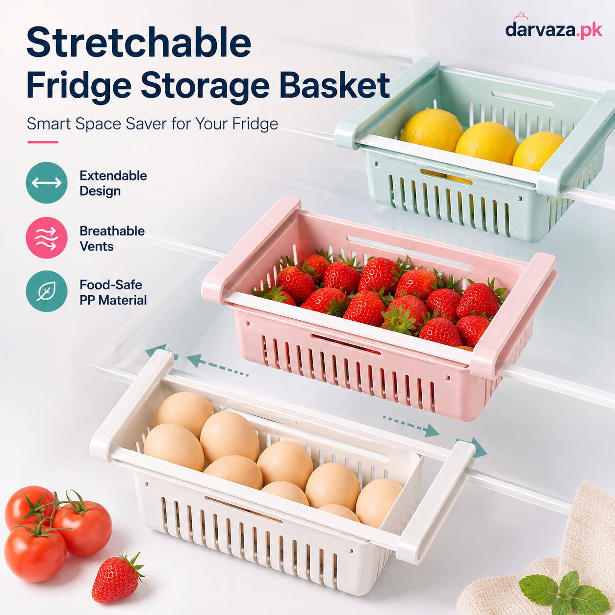 Buy 1 Get 1 Free β Adjustable Stretchable Fridge Storage Basket Racks Pack of 2