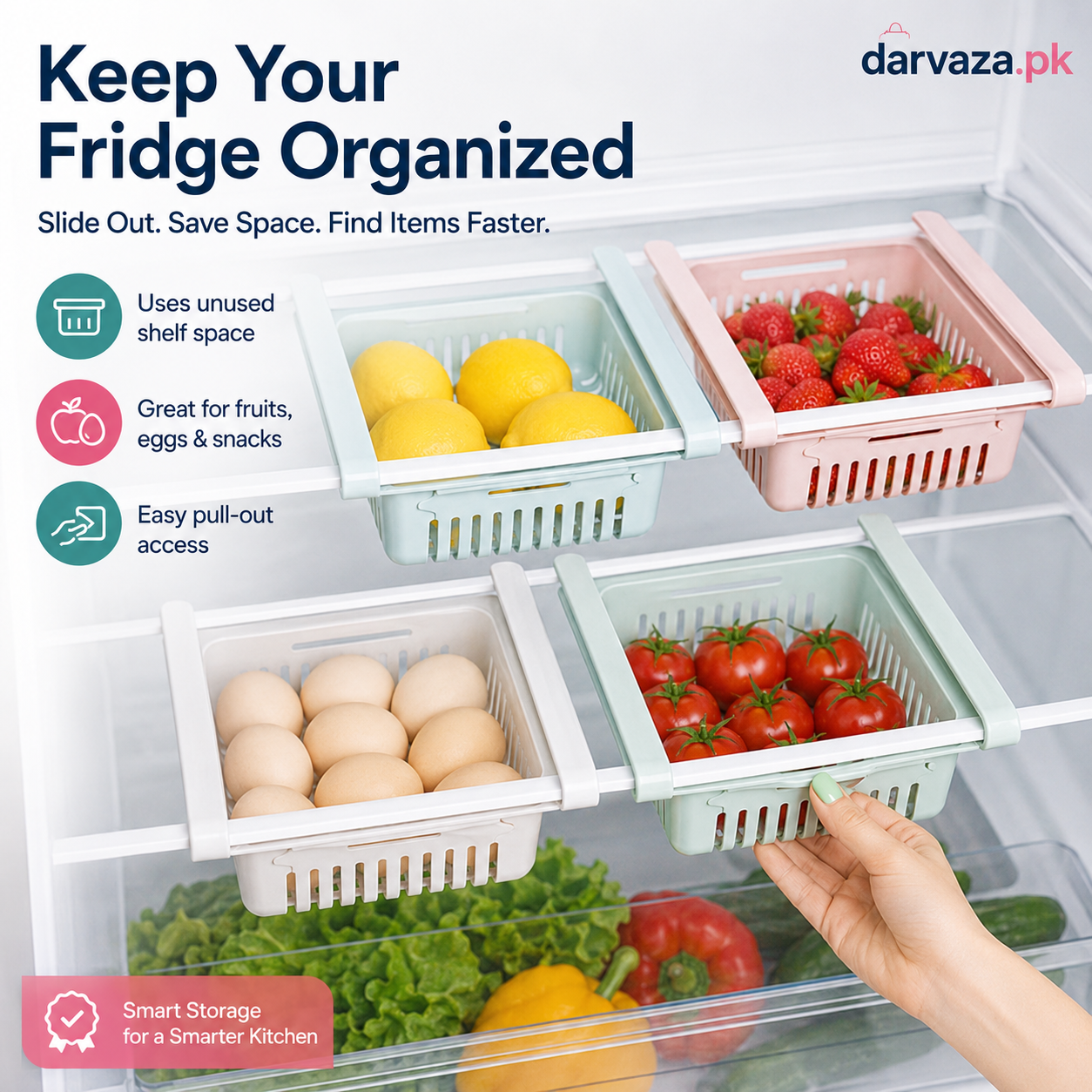 Buy 1 Get 1 Free β Adjustable Stretchable Fridge Storage Basket Racks Pack of 2