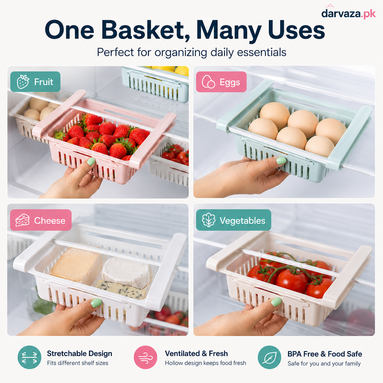 Buy 1 Get 1 Free β Adjustable Stretchable Fridge Storage Basket Racks Pack of 2