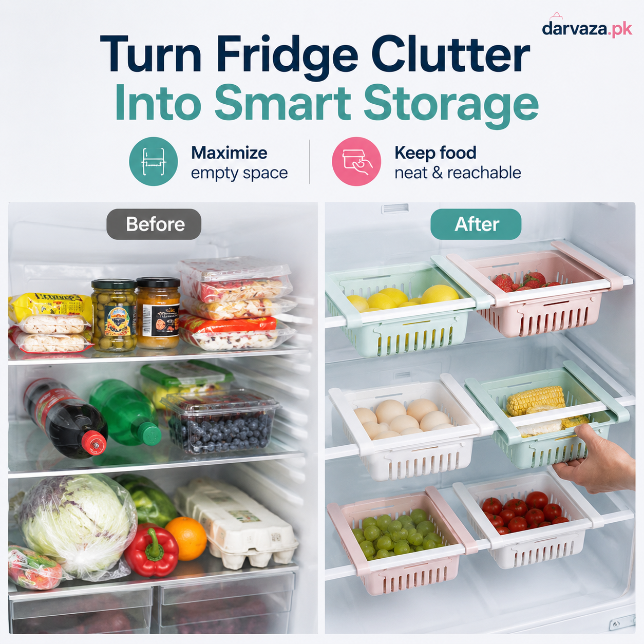Buy 1 Get 1 Free β Adjustable Stretchable Fridge Storage Basket Racks Pack of 2