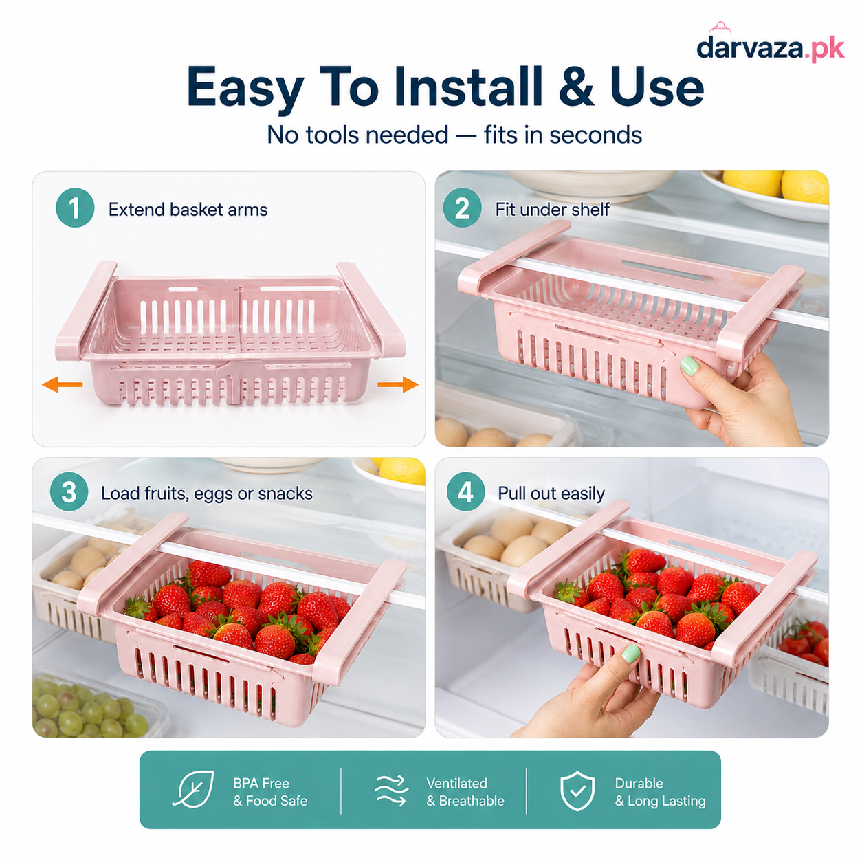 Buy 1 Get 1 Free β Adjustable Stretchable Fridge Storage Basket Racks Pack of 2