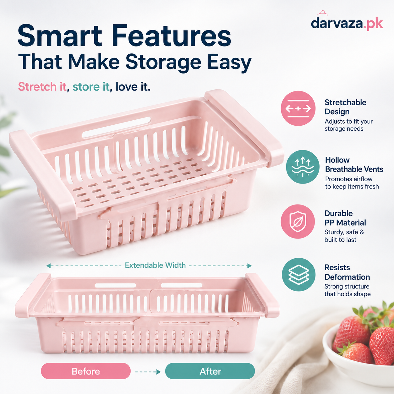 Buy 1 Get 1 Free β Adjustable Stretchable Fridge Storage Basket Racks Pack of 2