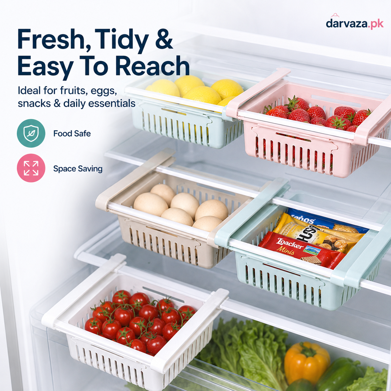 Buy 1 Get 1 Free β Adjustable Stretchable Fridge Storage Basket Racks Pack of 2
