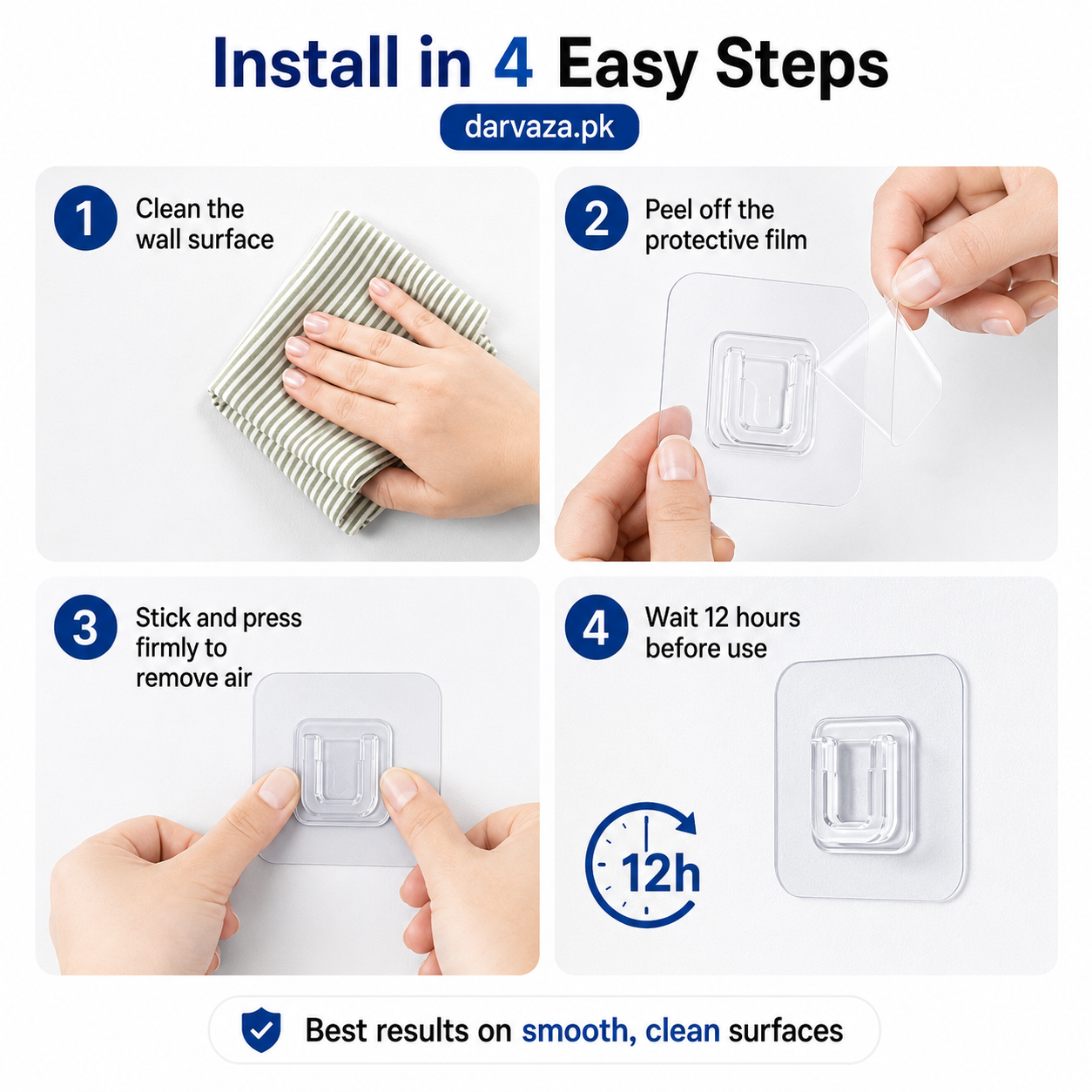 (Pack of 20) Double Sided Transparent Waterproof Self Adhesive Wall Hooks For Storage Organizer