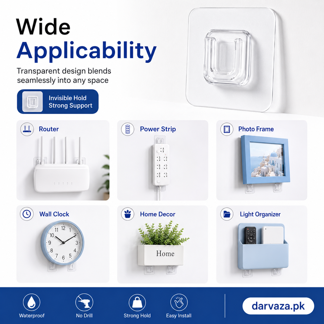 (Pack of 20) Double Sided Transparent Waterproof Self Adhesive Wall Hooks For Storage Organizer