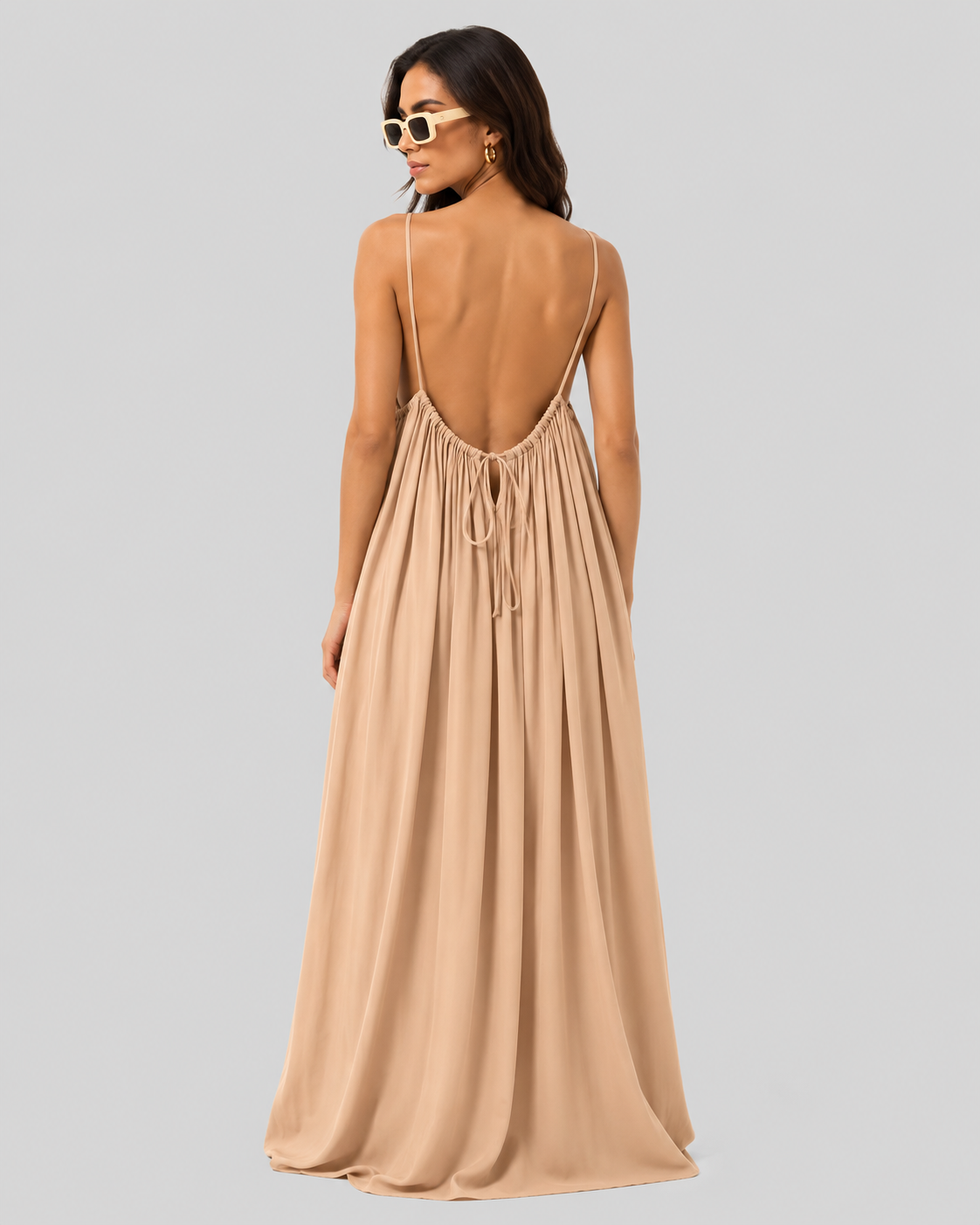 Skin Backless Cami Gathered Maxi Dress with Back Flow
