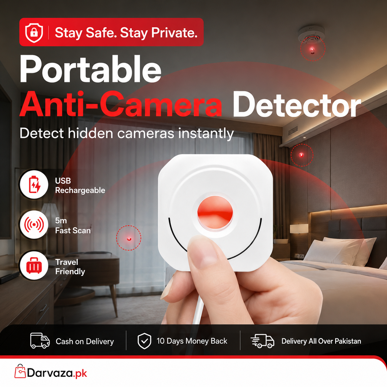 Portable Anti Camera Detector โ USB Rechargeable Privacy Protection Device | Hidden Camera Finder for Hotels & Travel