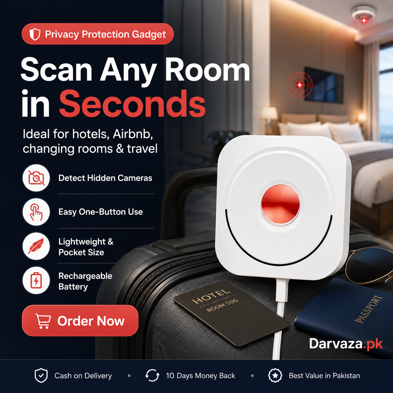 Portable Anti Camera Detector โ USB Rechargeable Privacy Protection Device | Hidden Camera Finder for Hotels & Travel