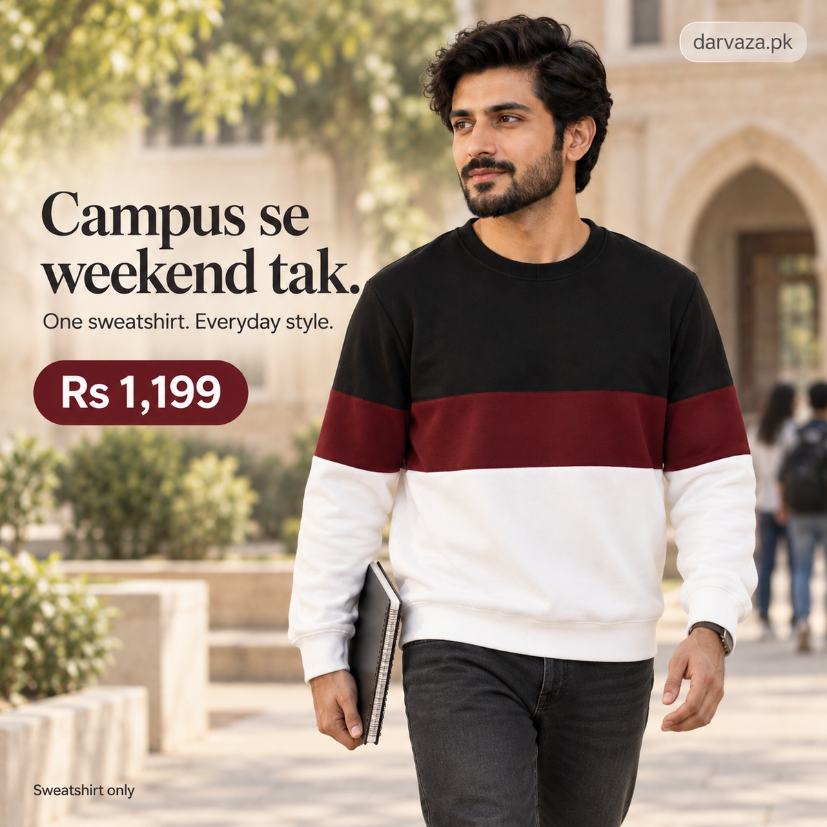Black Maroon and White Block Sweatshirt
